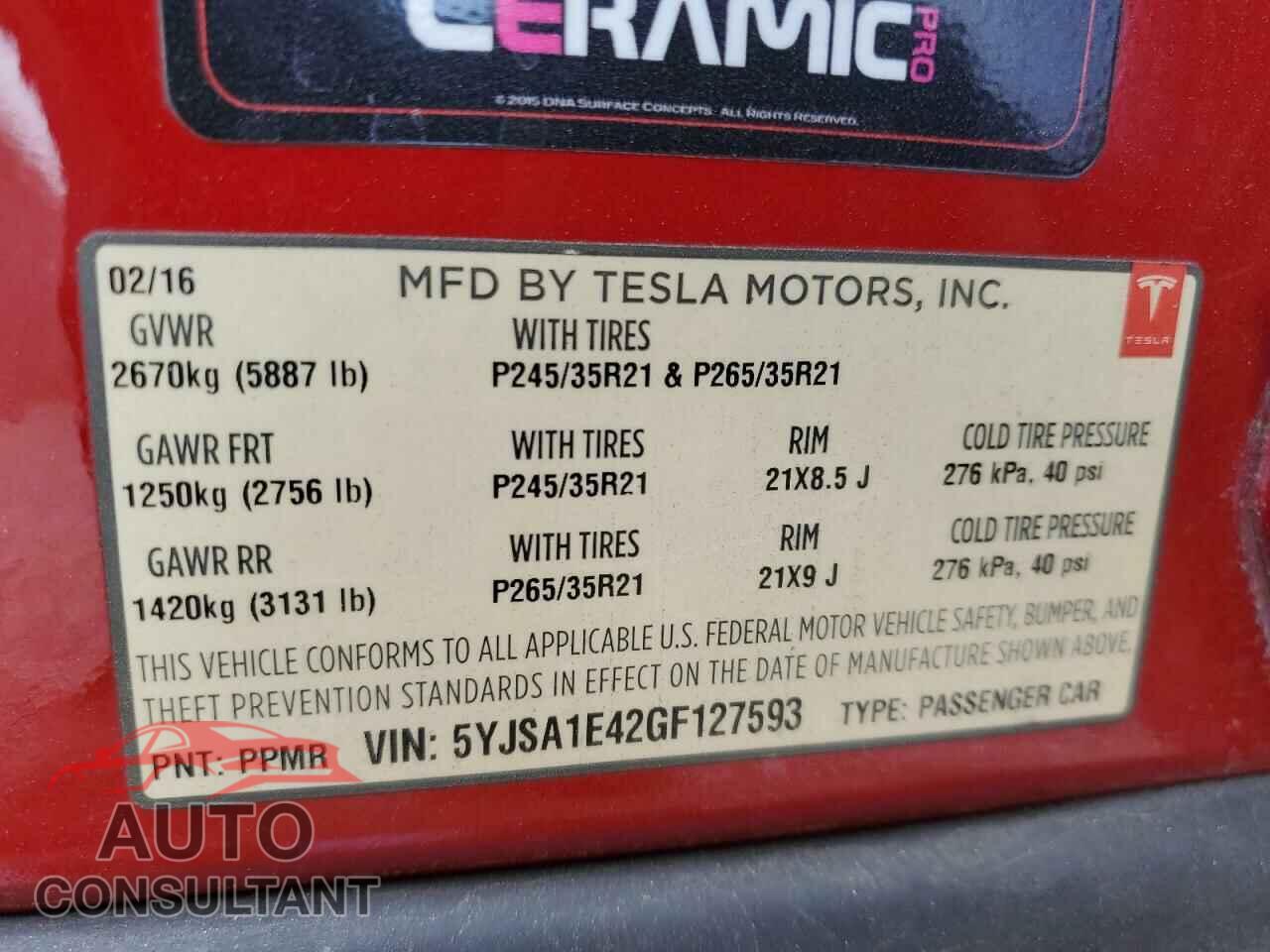 TESLA MODEL S 2016 - 5YJSA1E42GF127593