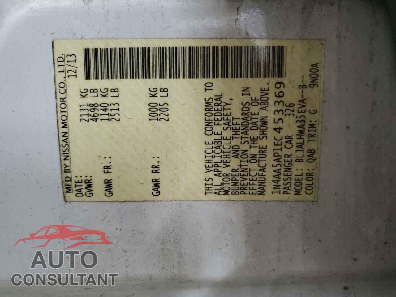 NISSAN MAXIMA 2014 - 1N4AA5AP1EC453369