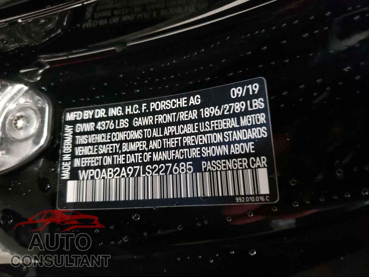 PORSCHE 911 2020 - WP0AB2A97LS227685