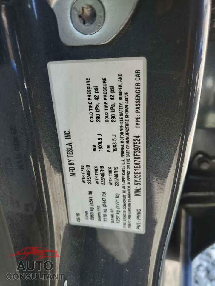 TESLA MODEL 3 2019 - 5YJ3E1EA7KF397524