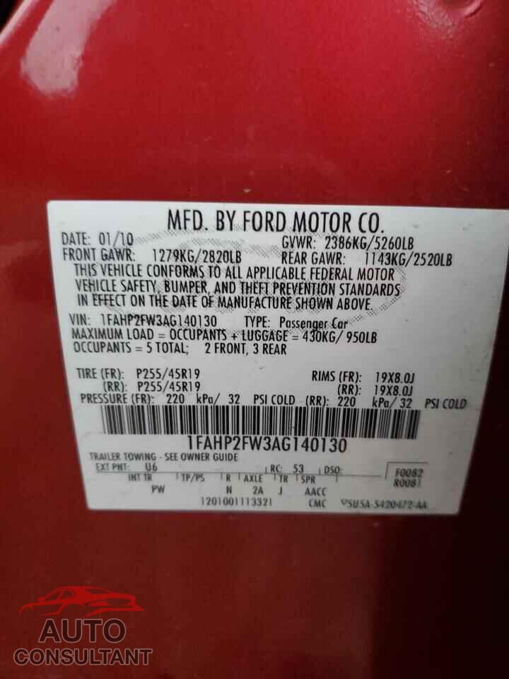 FORD TAURUS 2010 - 1FAHP2FW3AG140130