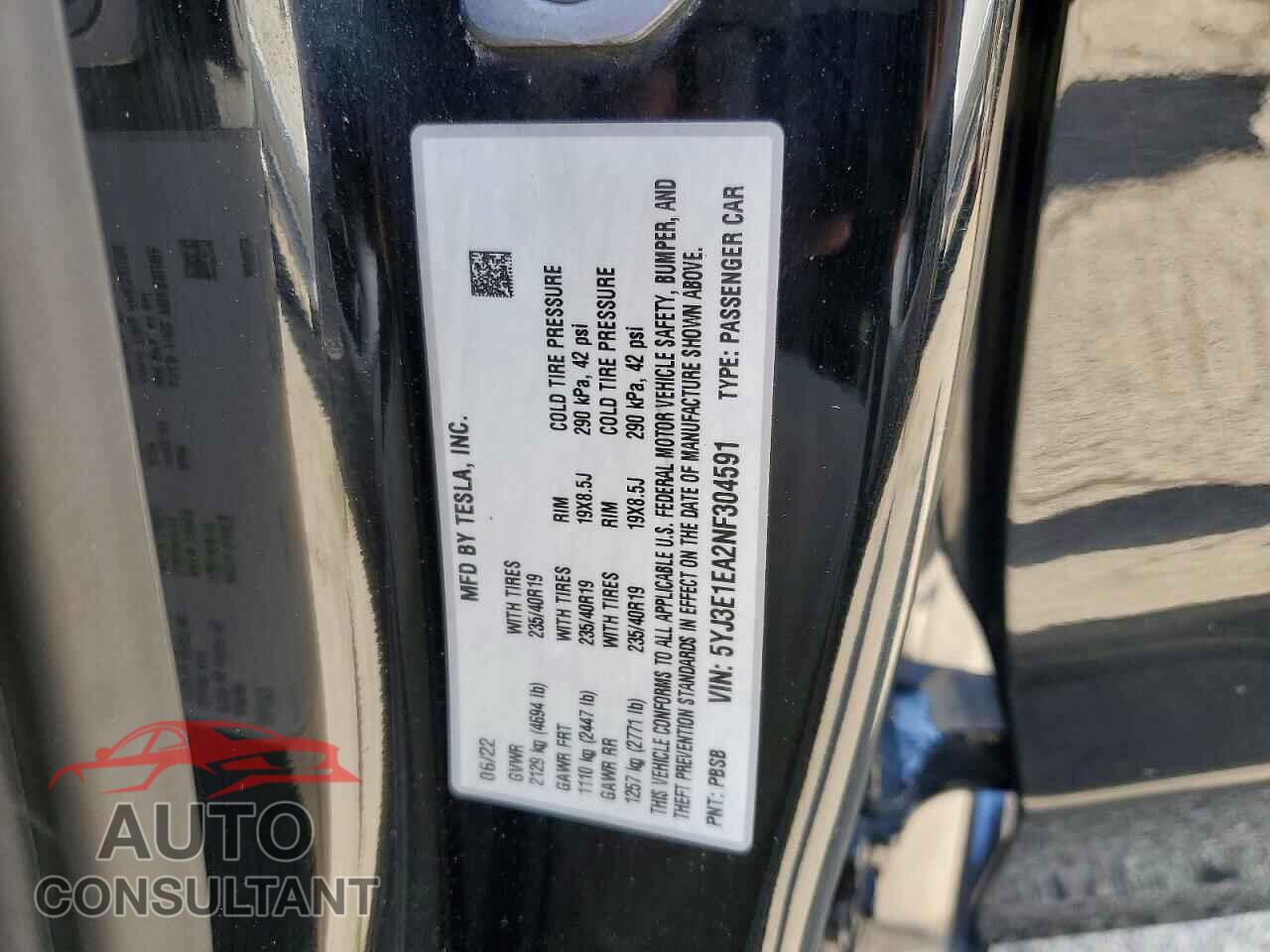 TESLA MODEL 3 2022 - 5YJ3E1EA2NF304591
