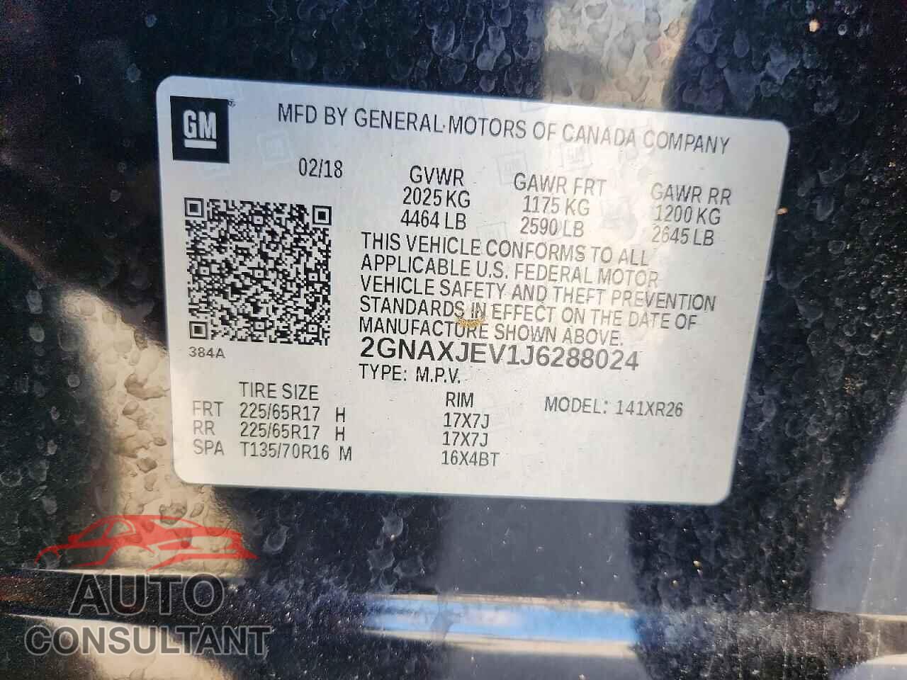 CHEVROLET EQUINOX 2018 - 2GNAXJEV1J6288024