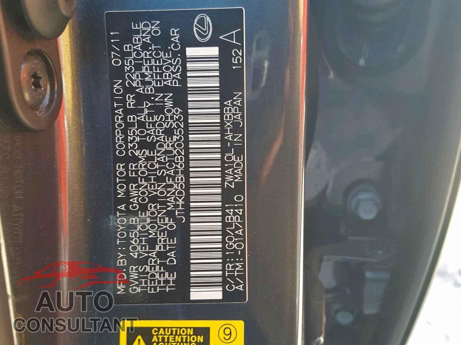 LEXUS CT 200 2011 - JTHKD5BH6B2035239