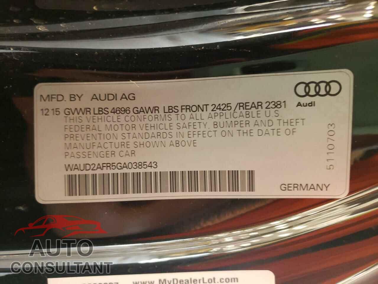 AUDI A5 2016 - WAUD2AFR5GA038543