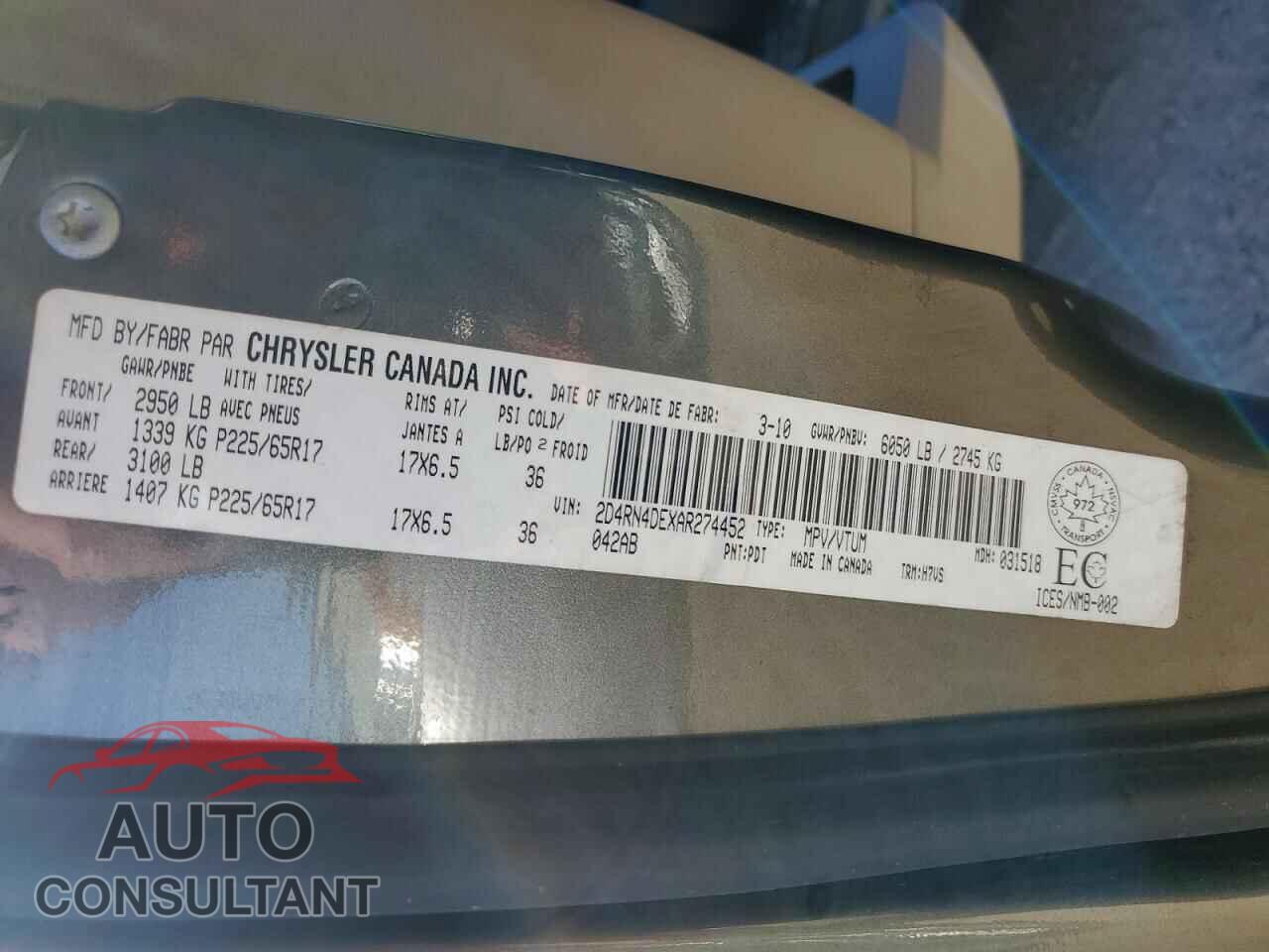 DODGE CARAVAN 2010 - 2D4RN4DEXAR274452