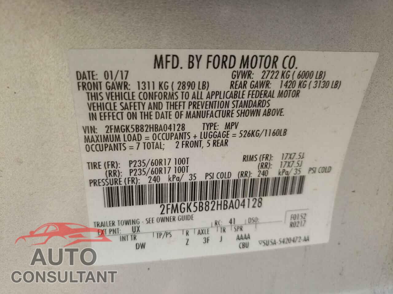 FORD FLEX 2017 - 2FMGK5B82HBA04128