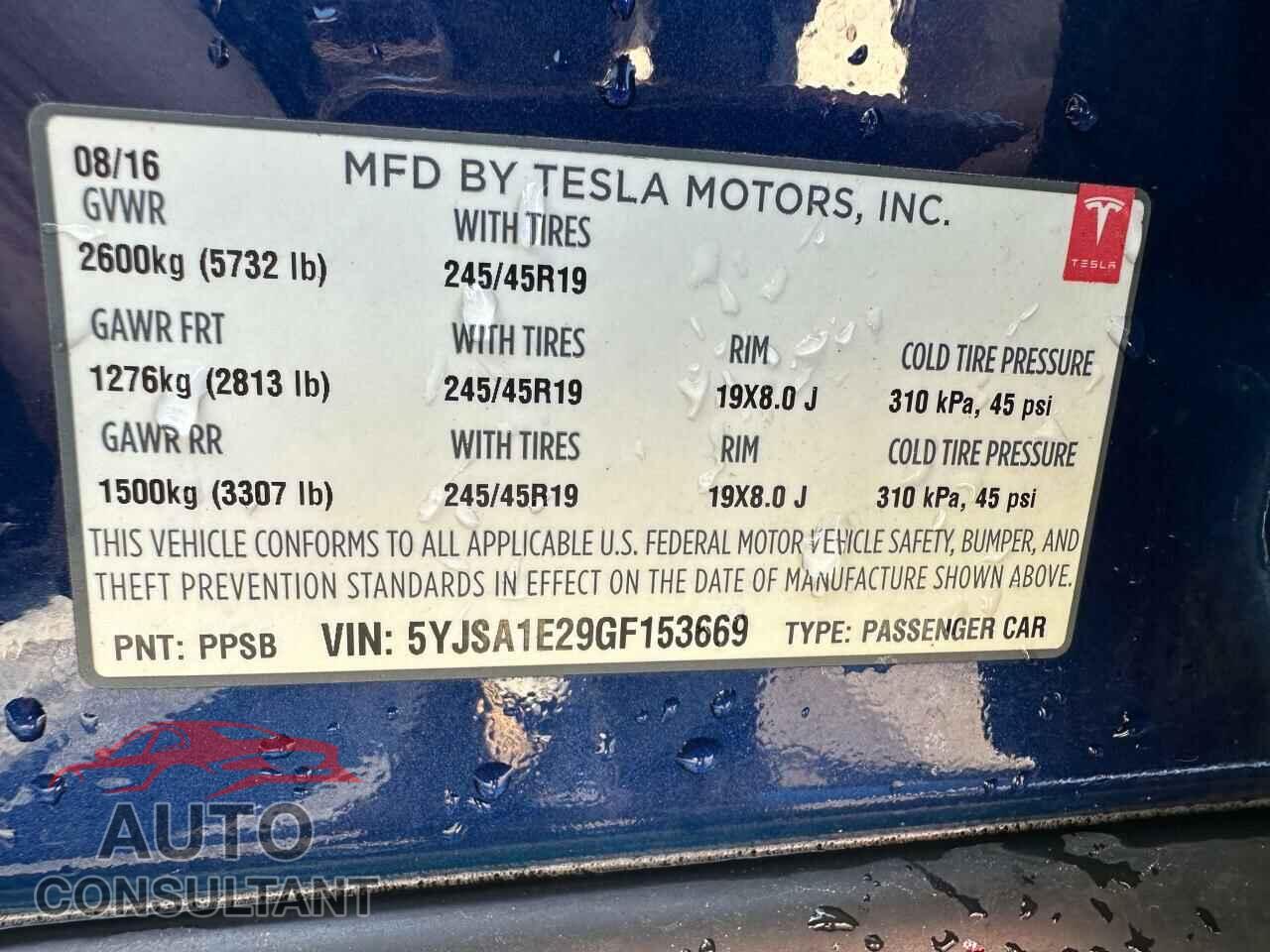 TESLA MODEL S 2016 - 5YJSA1E29GF153669