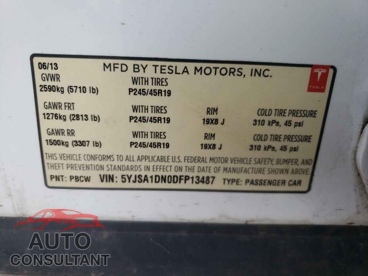TESLA MODEL S 2013 - 5YJSA1DN0DFP13487
