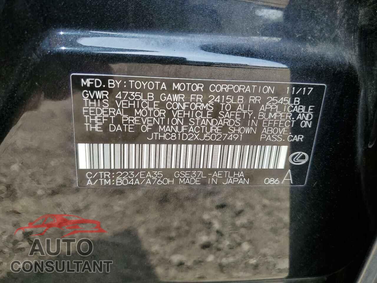 LEXUS IS 2018 - JTHC81D2XJ5027491