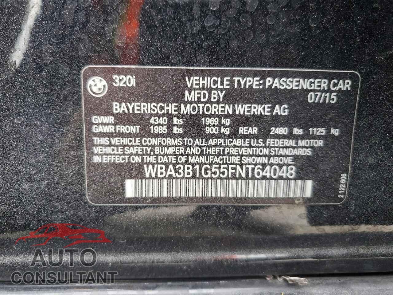 BMW 3 SERIES 2015 - WBA3B1G55FNT64048