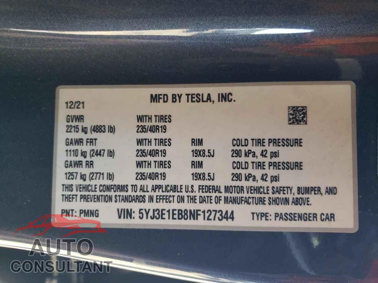 TESLA MODEL 3 2022 - 5YJ3E1EB8NF127344