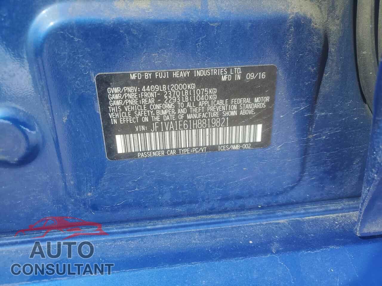 SUBARU WRX 2017 - JF1VA1E61H8819821