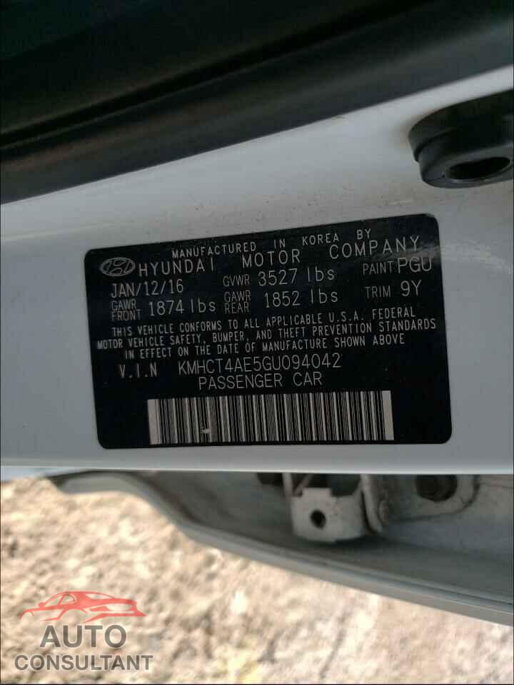 HYUNDAI ACCENT 2016 - KMHCT4AE5GU094042