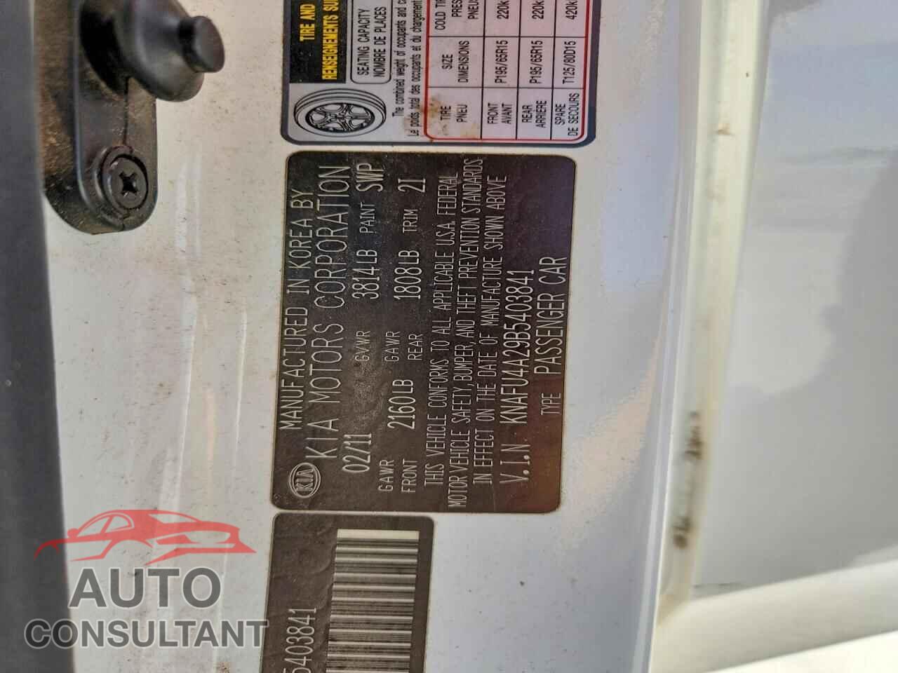 KIA FORTE 2011 - KNAFU4A29B5403841