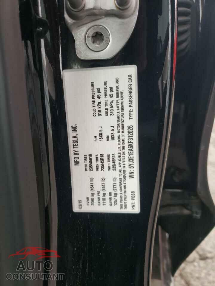 TESLA MODEL 3 2019 - 5YJ3E1EA6KF312026