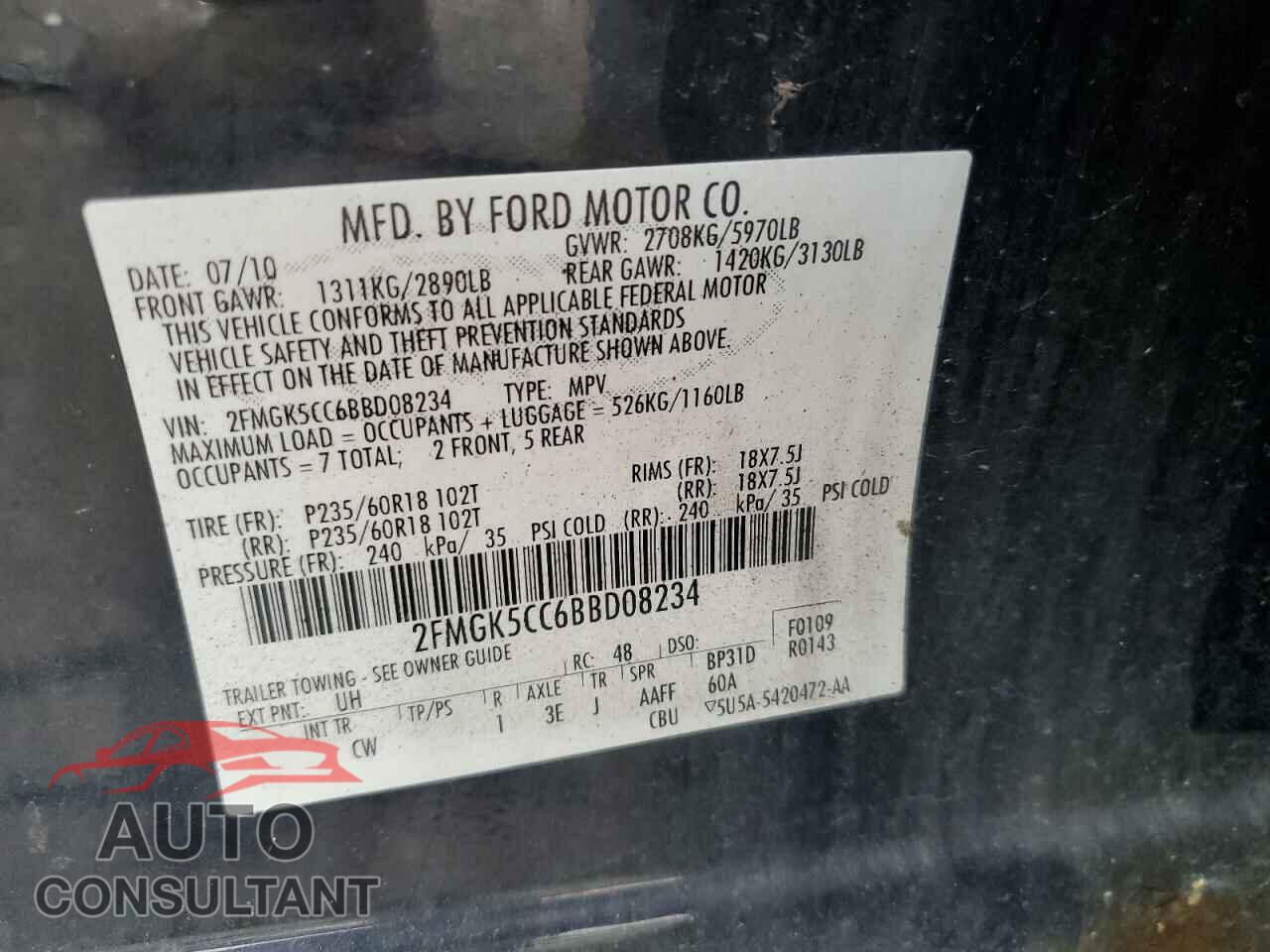 FORD FLEX 2011 - 2FMGK5CC6BBD08234