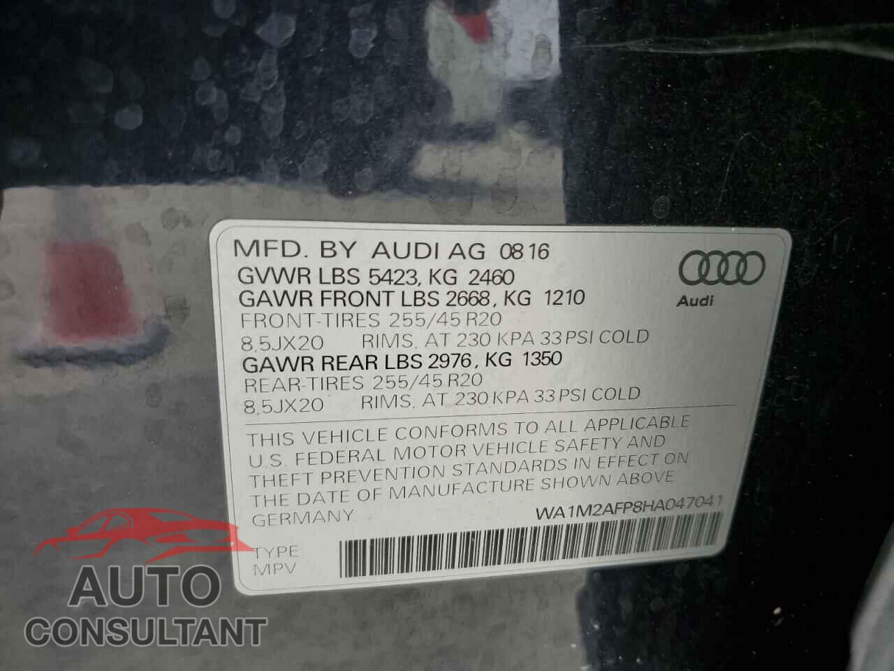 AUDI Q5 2017 - WA1M2AFP8HA047041
