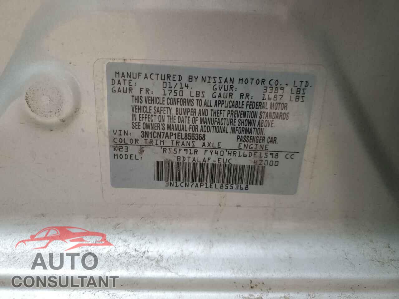 NISSAN VERSA 2014 - 3N1CN7AP1EL855368