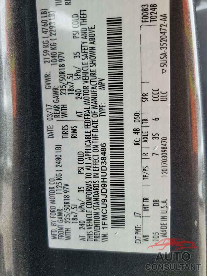 FORD ESCAPE 2017 - 1FMCU9JD9HUD38486