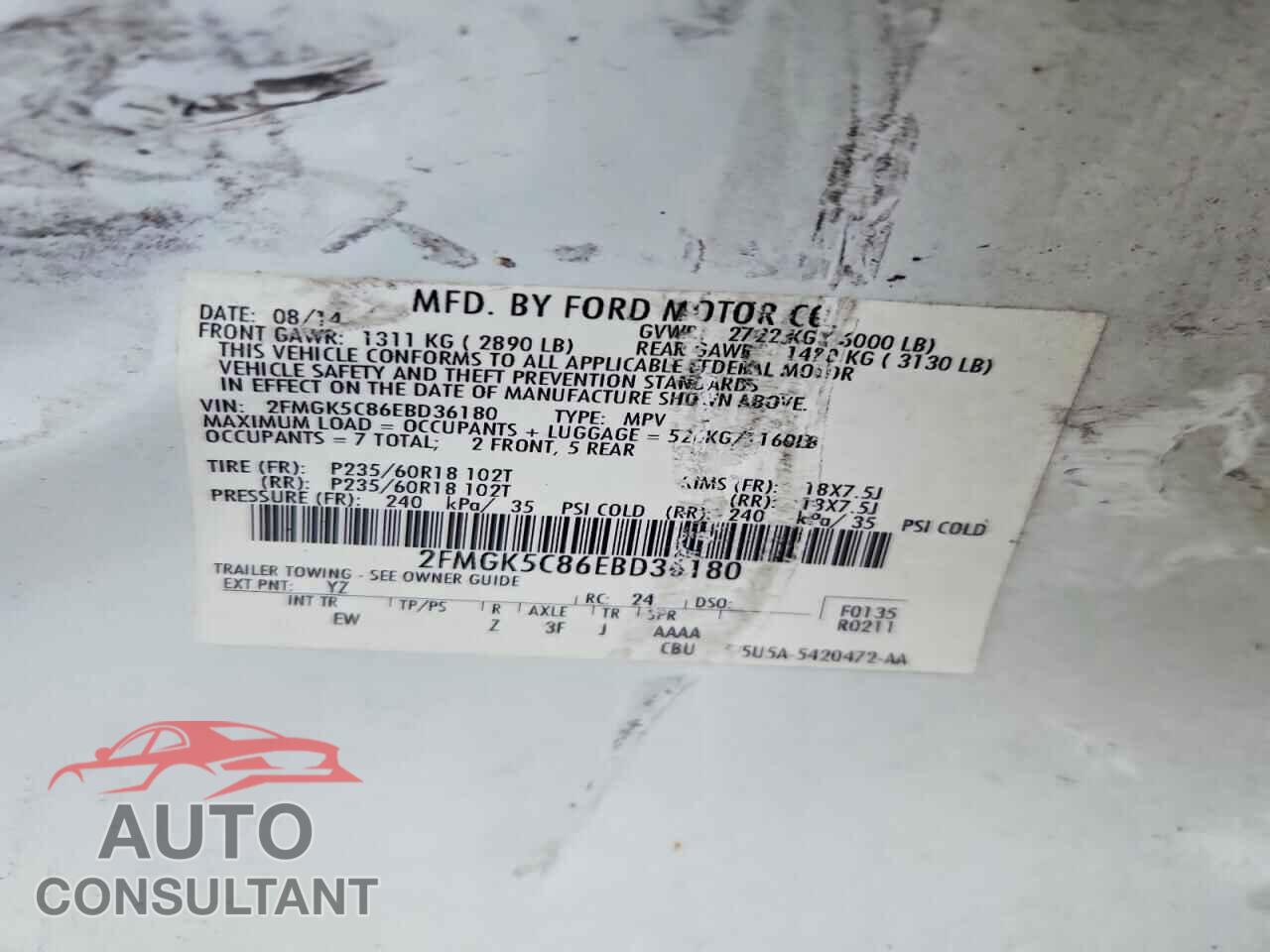 FORD FLEX 2014 - 2FMGK5C86EBD36180