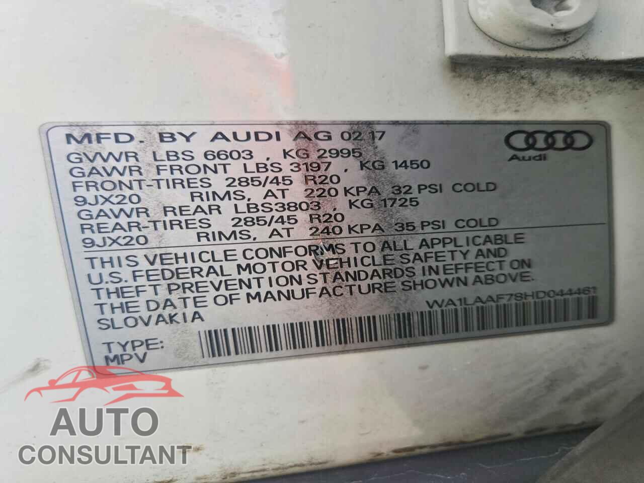 AUDI Q7 2017 - WA1LAAF78HD044461
