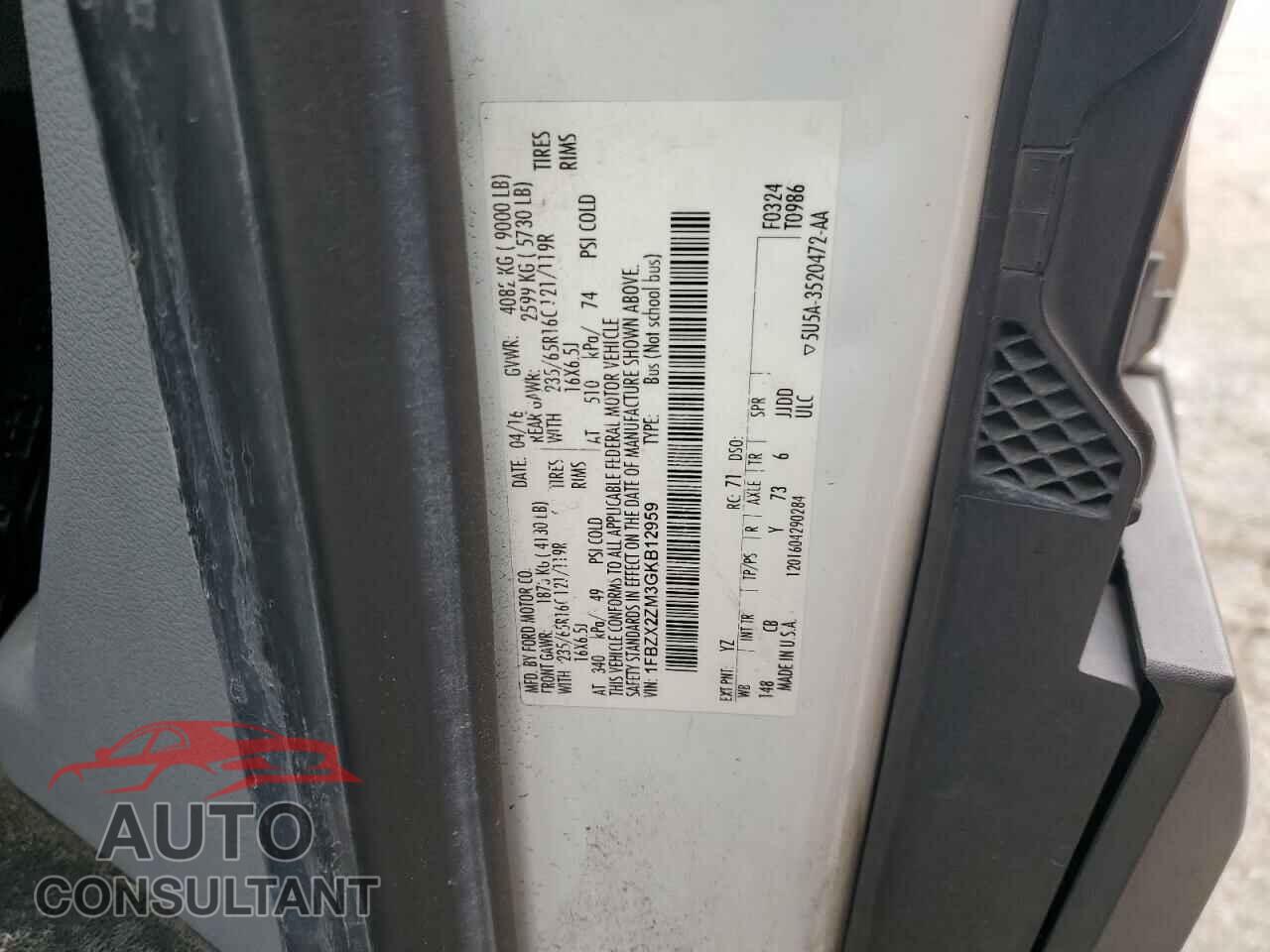 FORD TRANSIT 2016 - 1FBZX2ZM3GKB12959