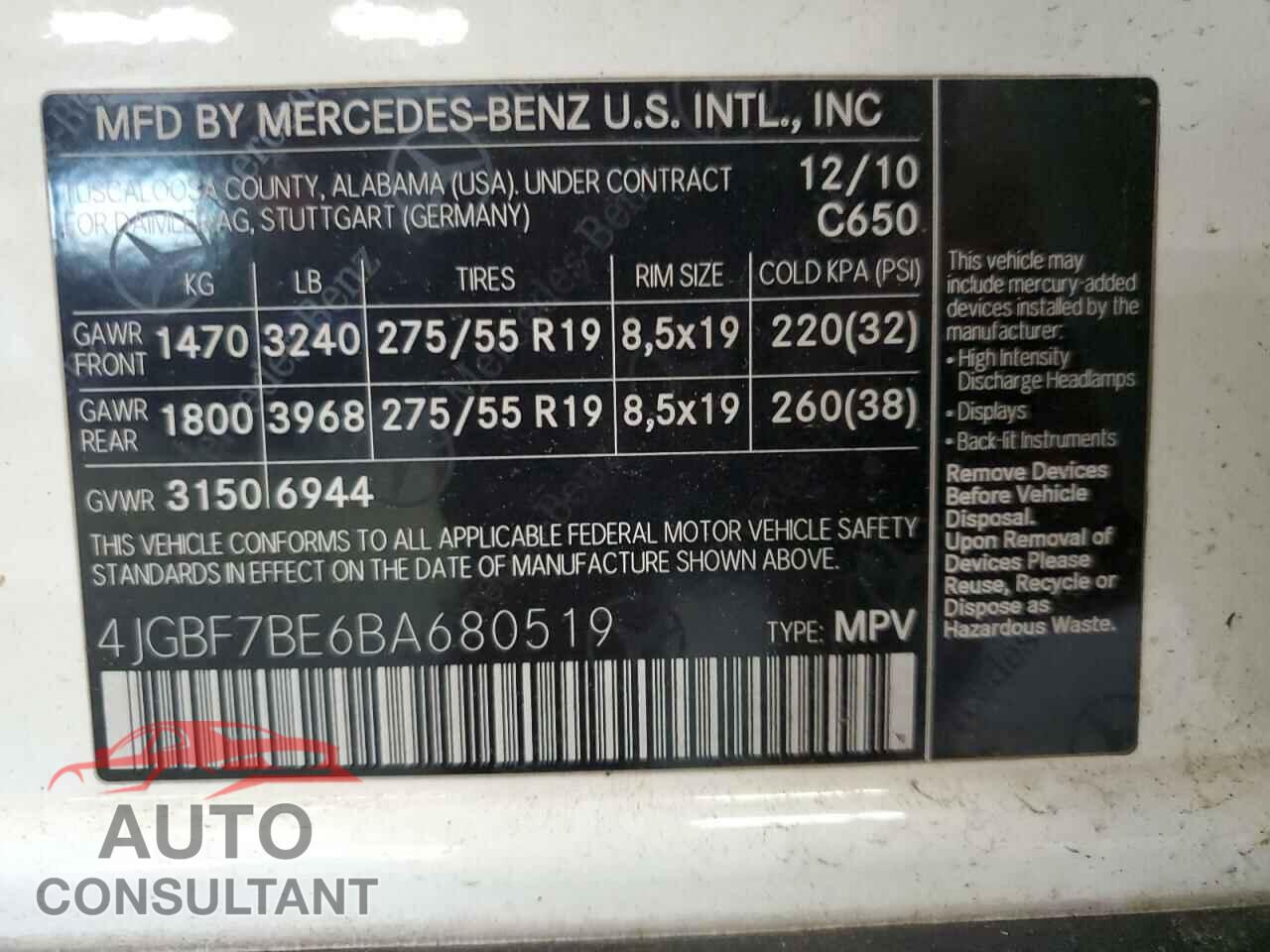 MERCEDES-BENZ GL-CLASS 2011 - 4JGBF7BE6BA680519