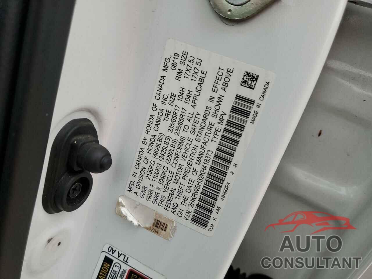 HONDA CRV 2019 - 2HKRW5H32KH418373