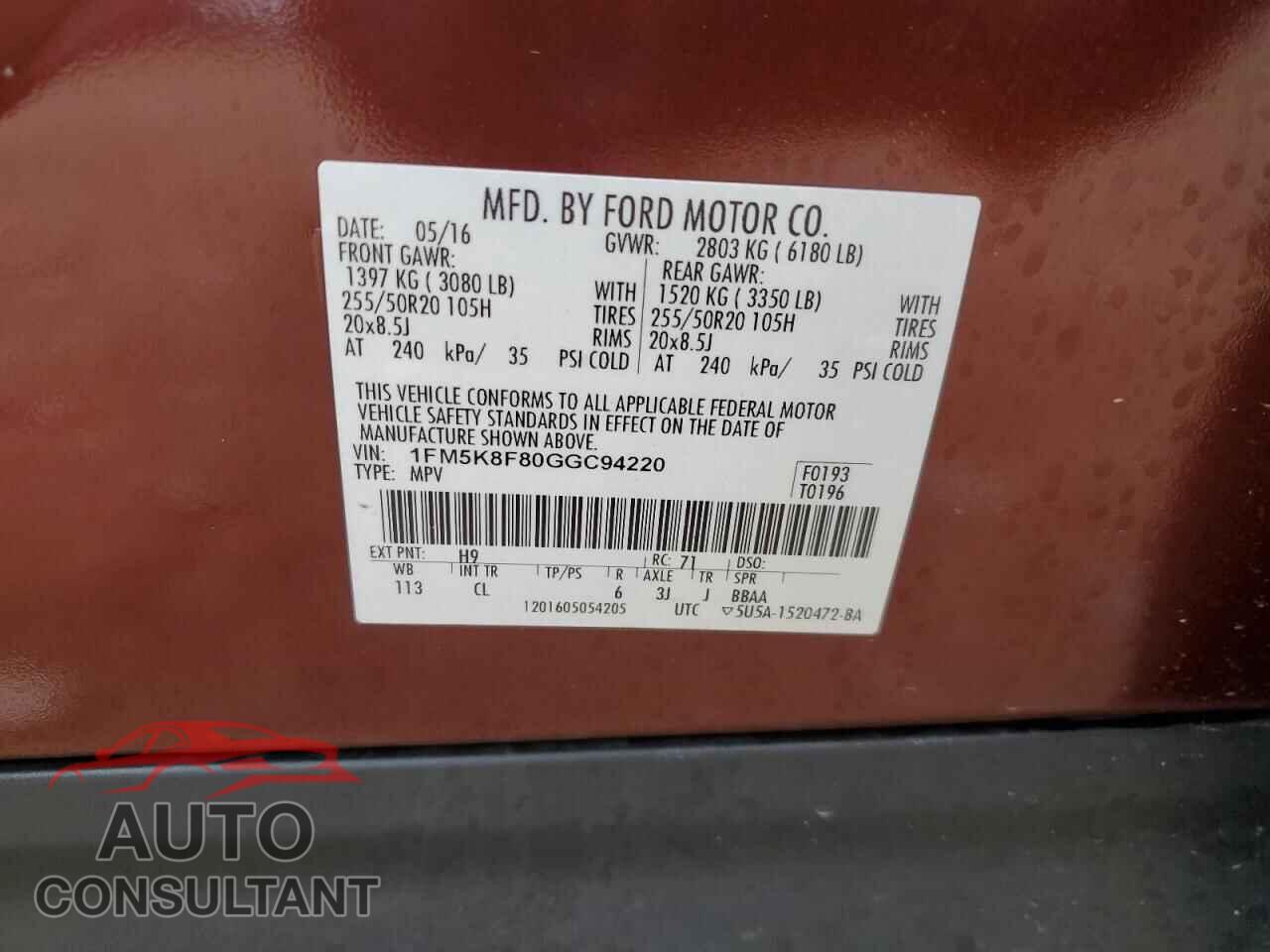 FORD EXPLORER 2016 - 1FM5K8F80GGC94220