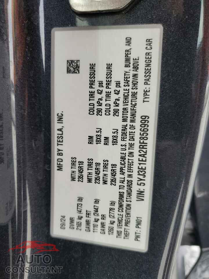TESLA MODEL 3 2024 - 5YJ3E1EA2RF856999