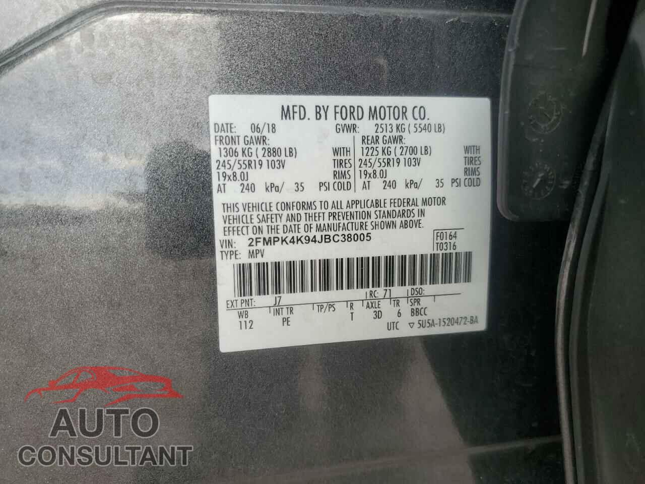 FORD EDGE 2018 - 2FMPK4K94JBC38005