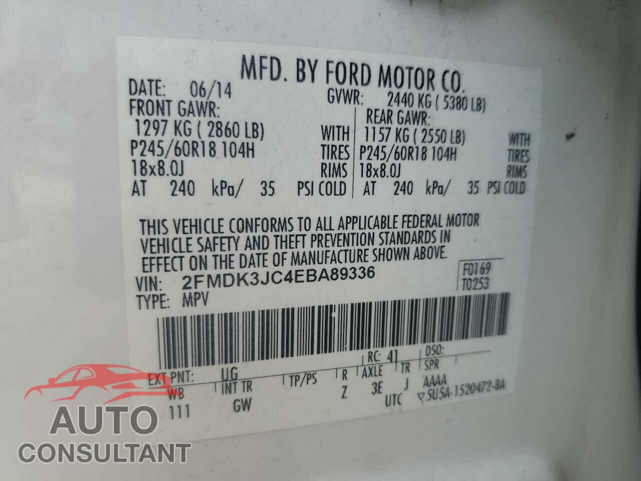 FORD EDGE 2014 - 2FMDK3JC4EBA89336
