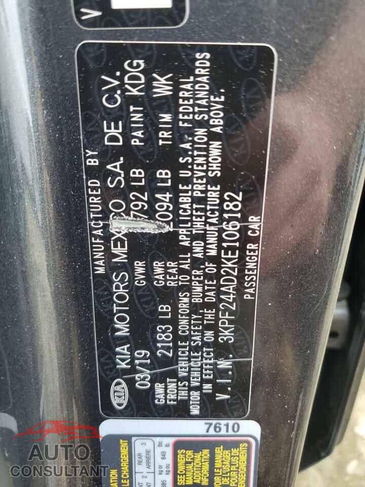 KIA FORTE 2019 - 3KPF24AD2KE106182