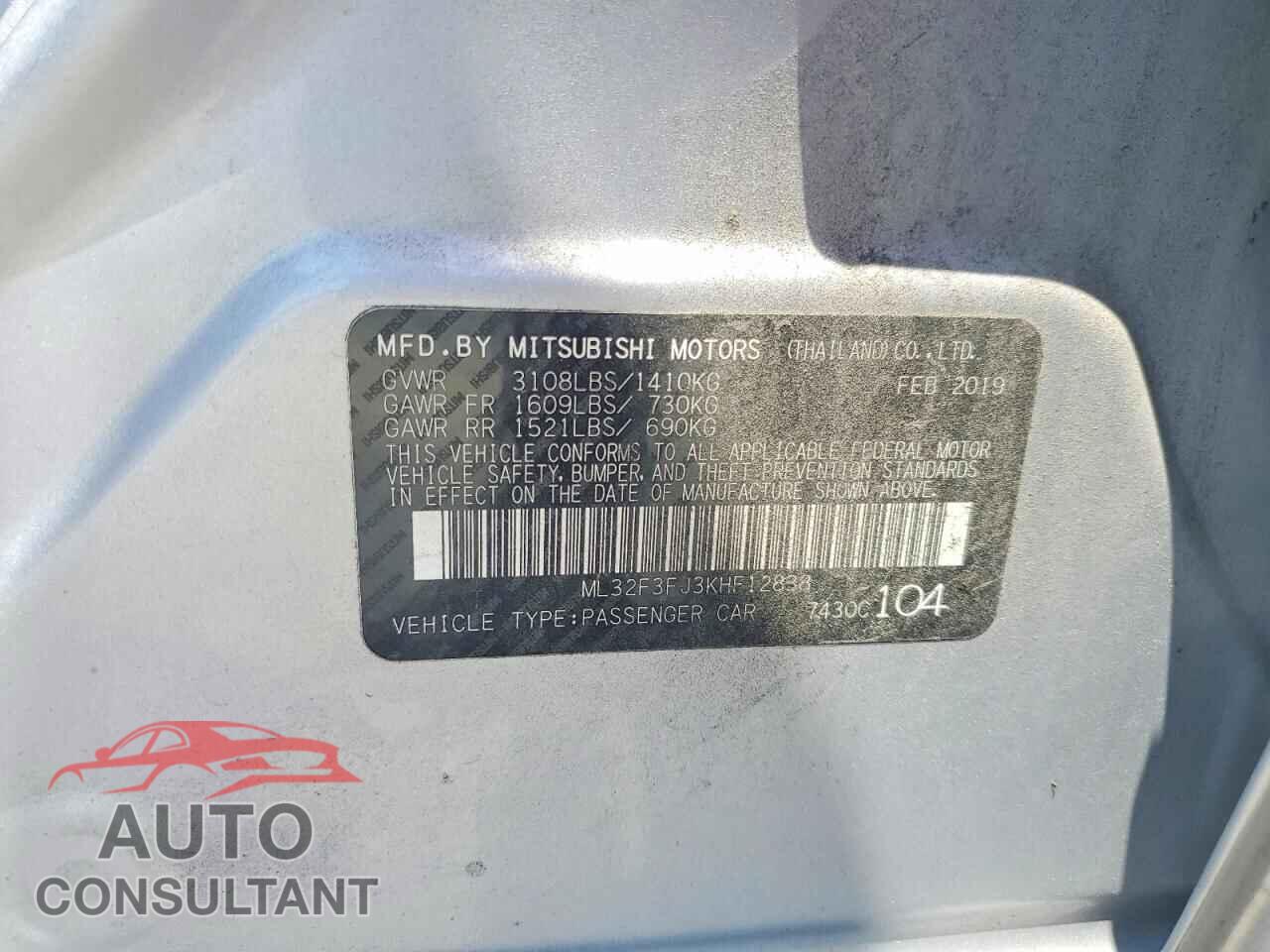 MITSUBISHI MIRAGE 2019 - ML32F3FJ3KHF12838