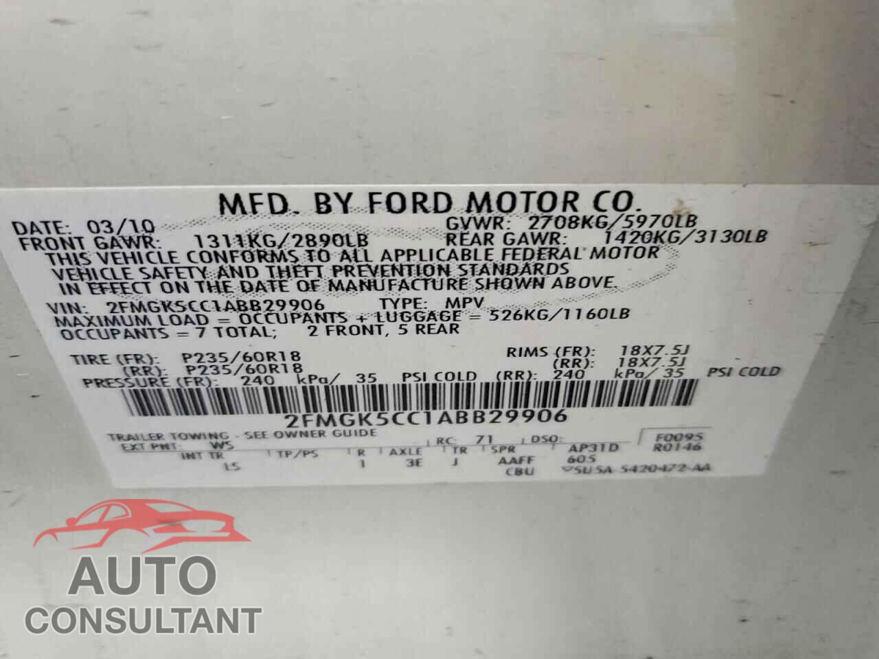 FORD FLEX 2010 - 2FMGK5CC1ABB29906