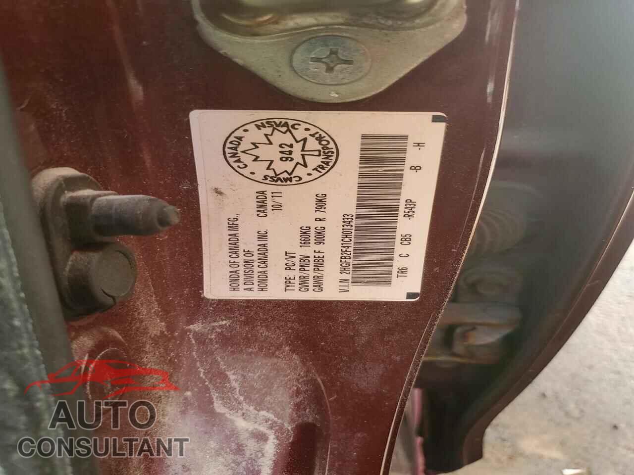 HONDA CIVIC 2012 - 2HGFB2F41CH013433