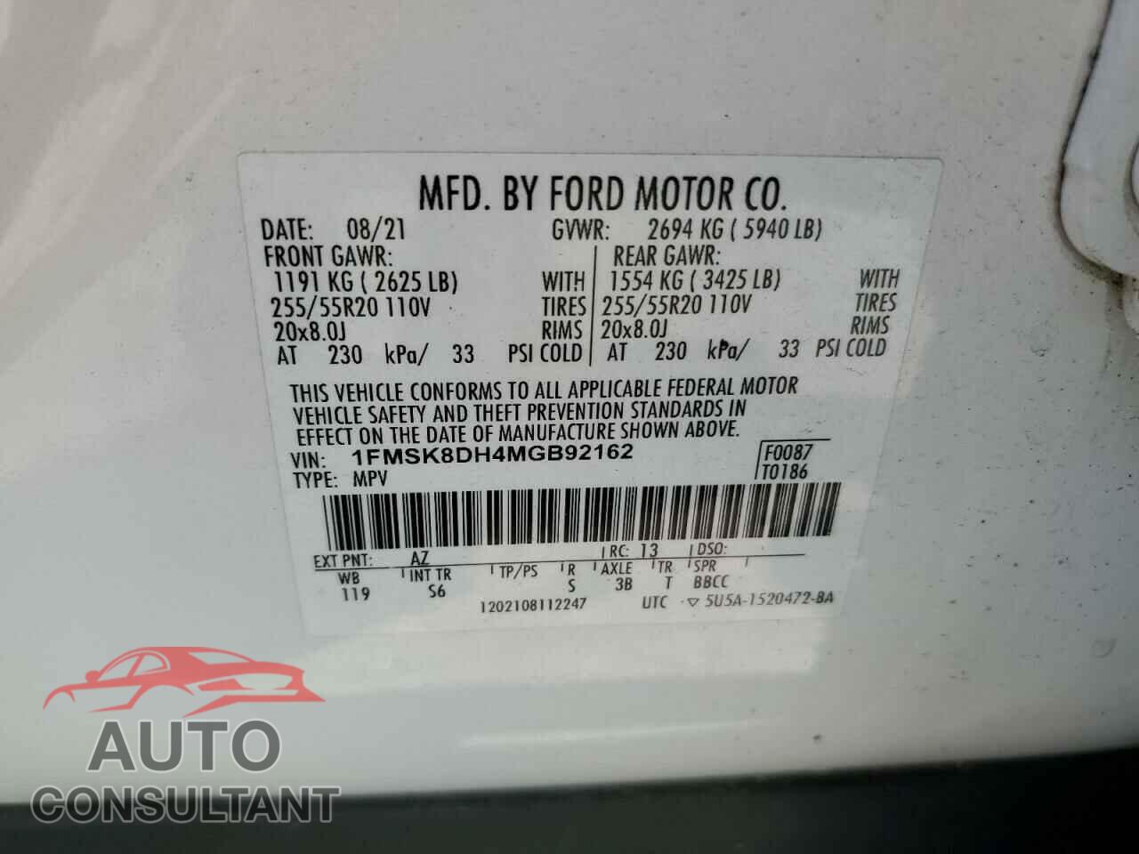 FORD EXPLORER 2021 - 1FMSK8DH4MGB92162