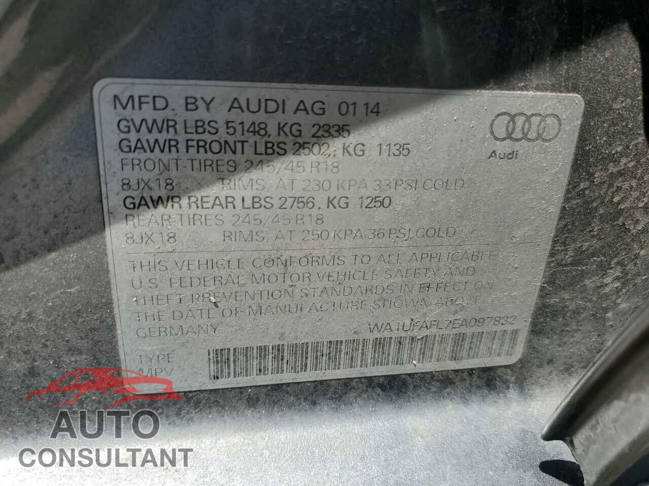 AUDI A4 2014 - WA1UFAFL7EA097832