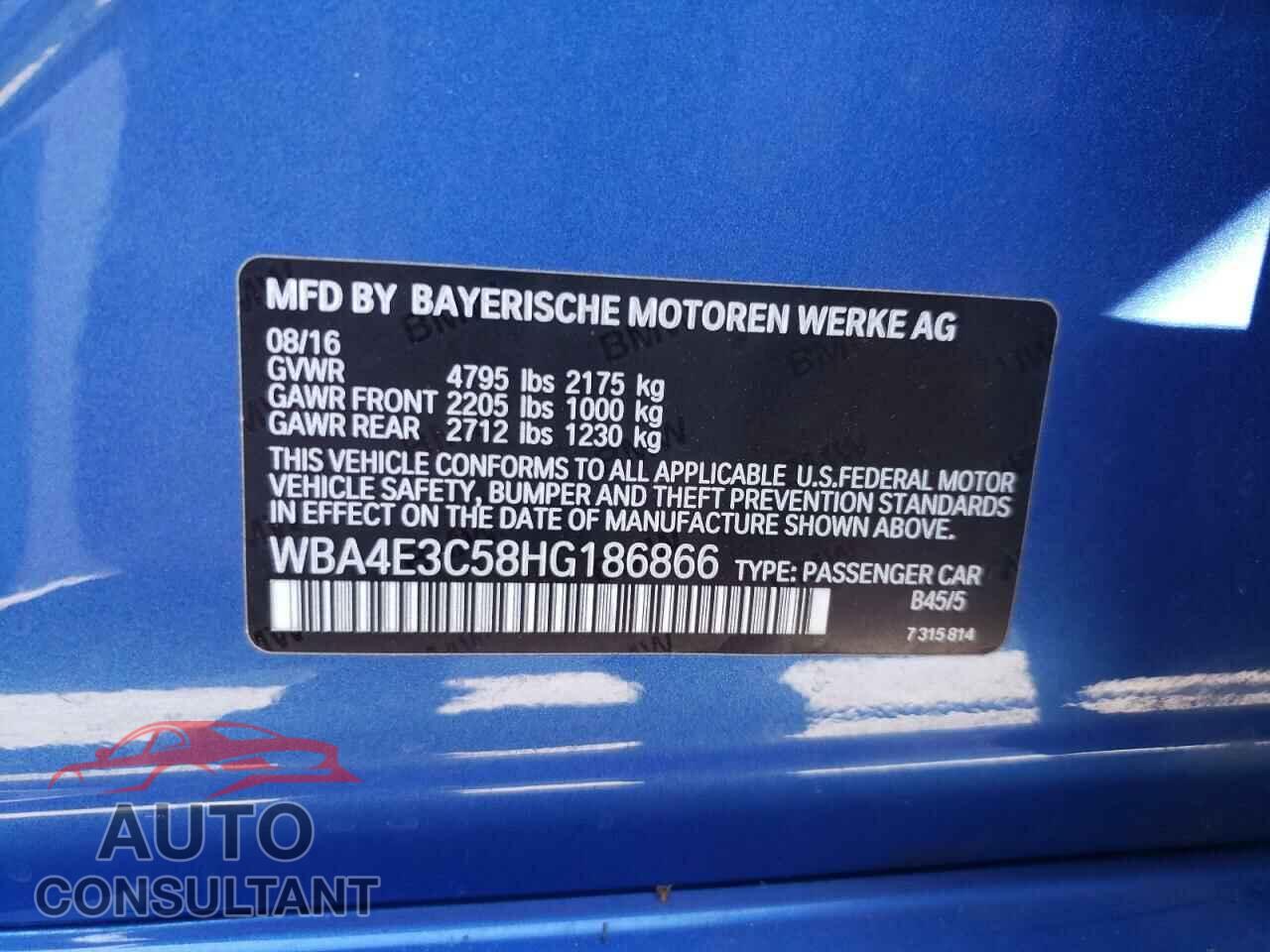 BMW 4 SERIES 2017 - WBA4E3C58HG186866