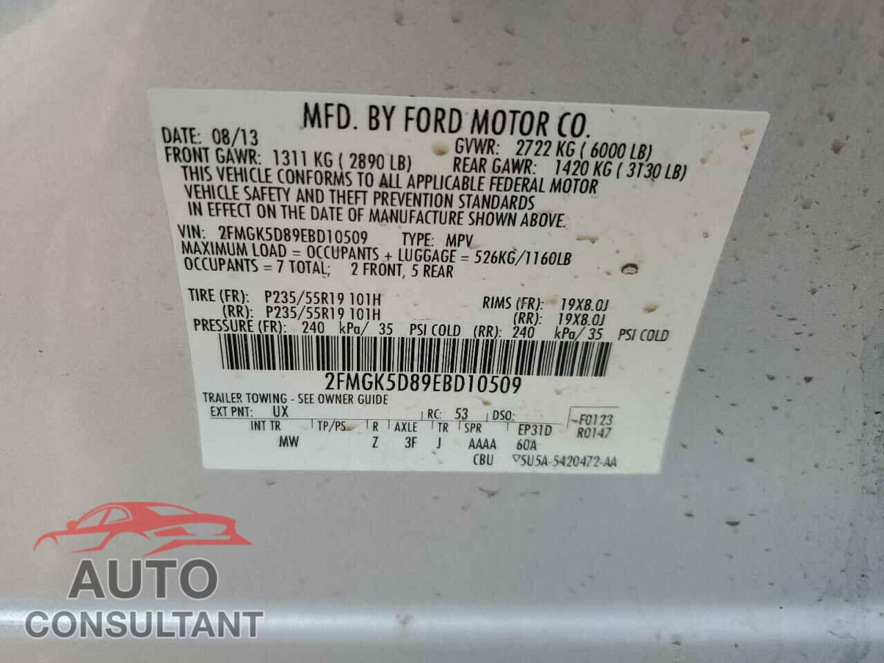 FORD FLEX 2014 - 2FMGK5D89EBD10509