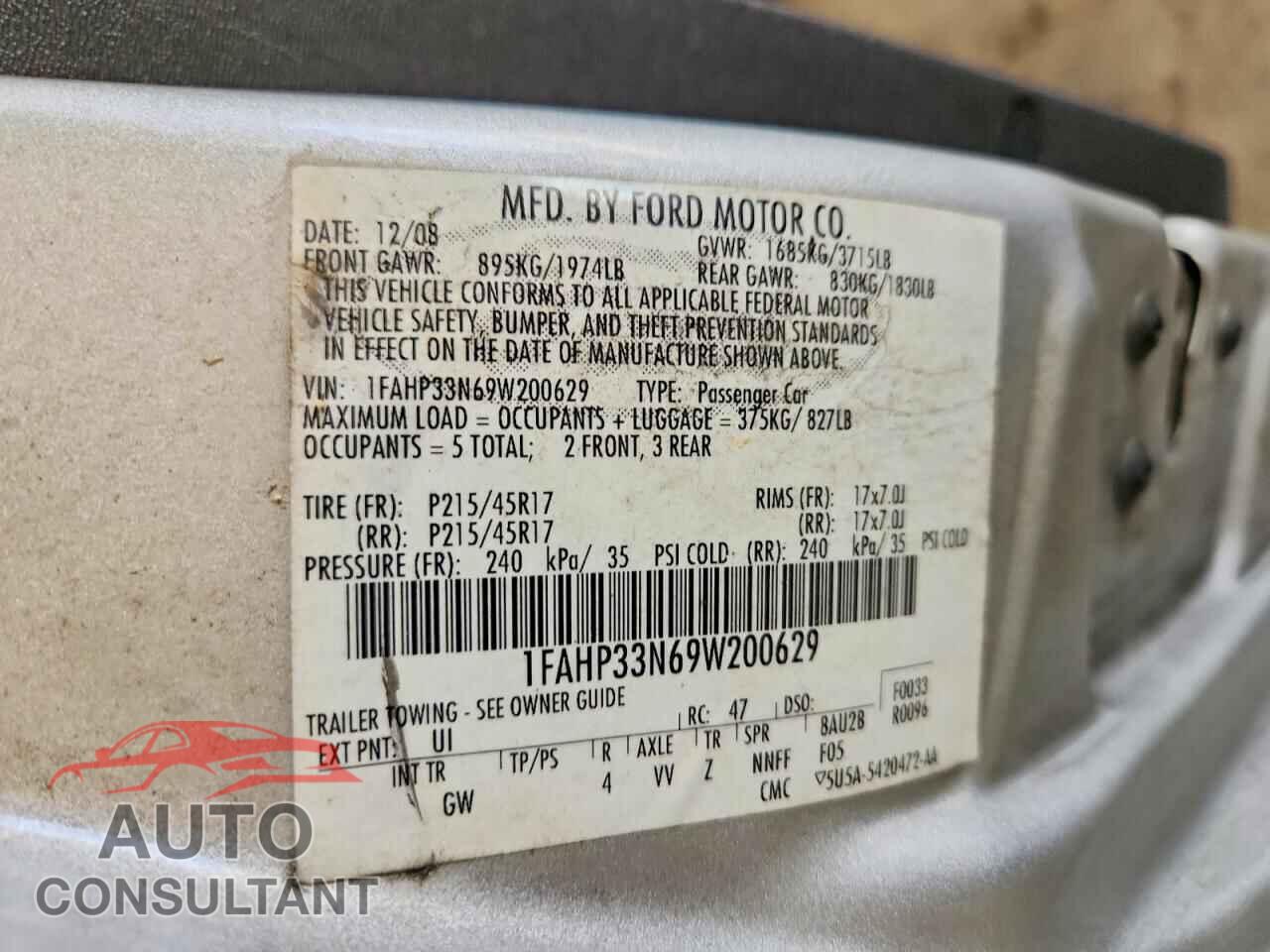 FORD FOCUS 2009 - 1FAHP33N69W200629