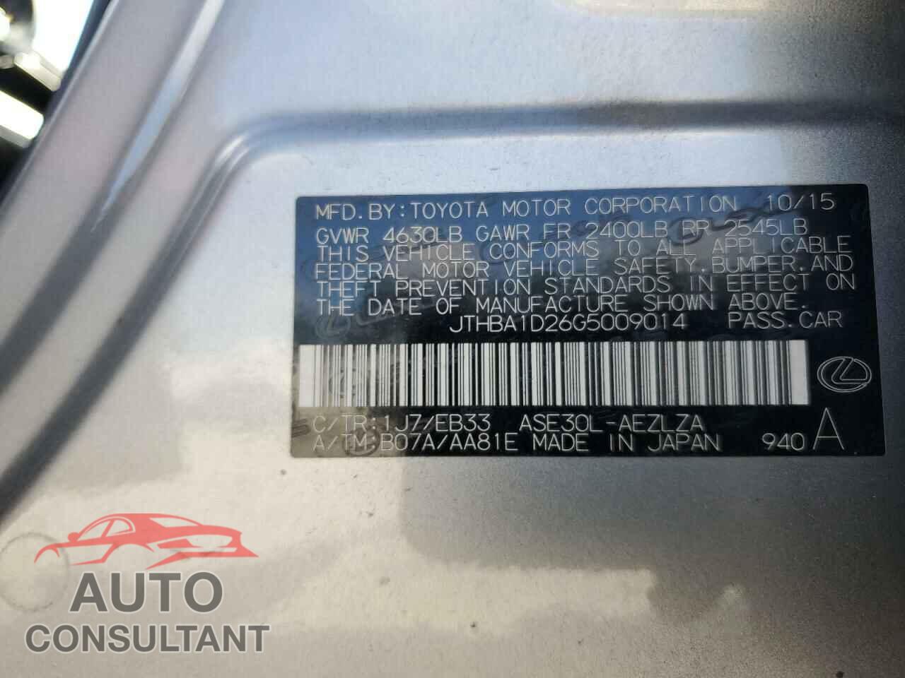 LEXUS IS 2016 - JTHBA1D26G5009014