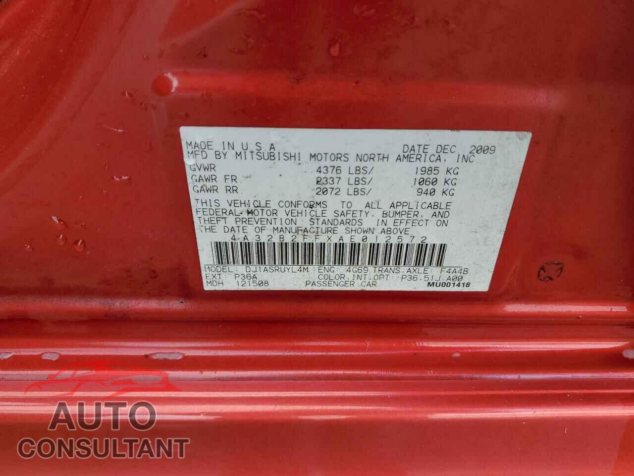 MITSUBISHI GALANT 2010 - 4A32B2FFXAE012572