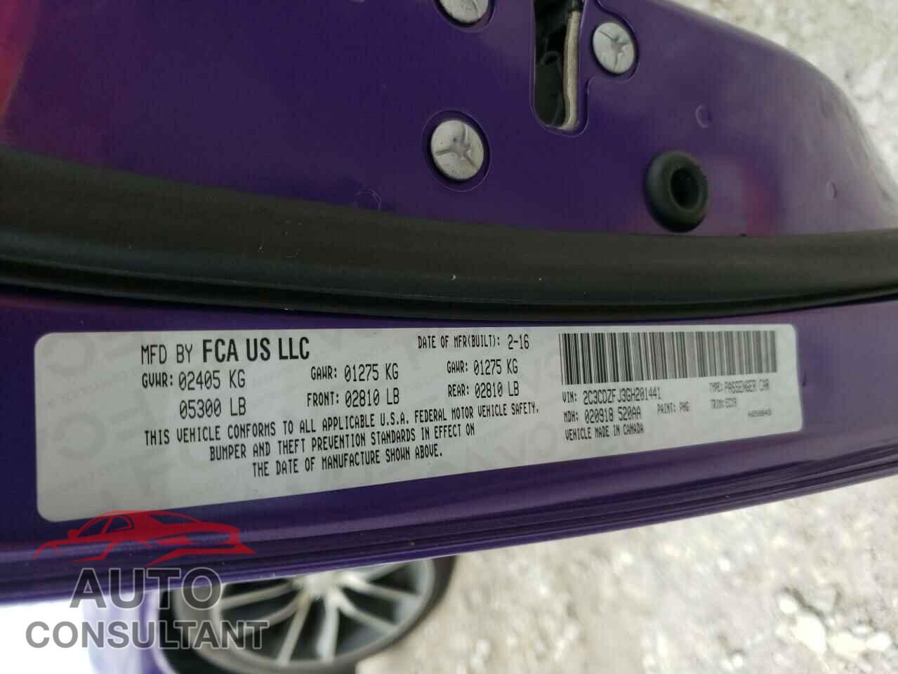 DODGE CHALLENGER 2016 - 2C3CDZFJ3GH201441