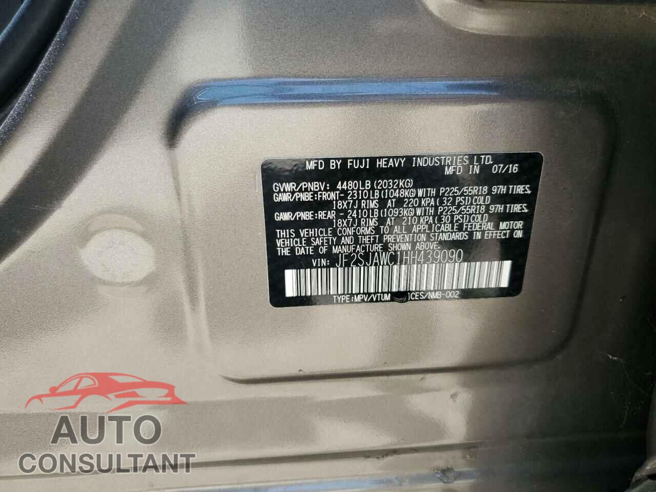 SUBARU FORESTER 2017 - JF2SJAWC1HH439090