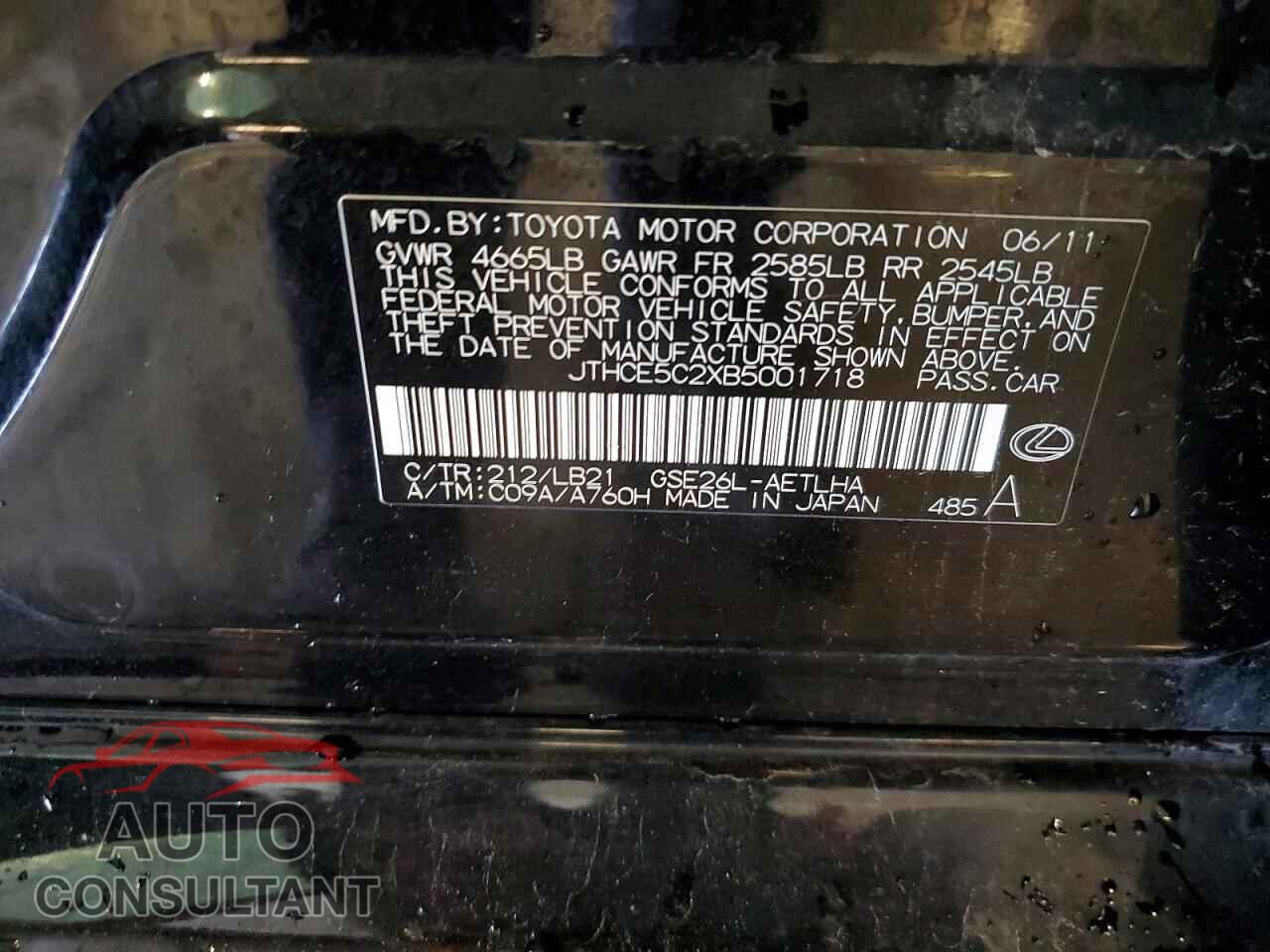 LEXUS IS 2011 - JTHCE5C2XB5001718