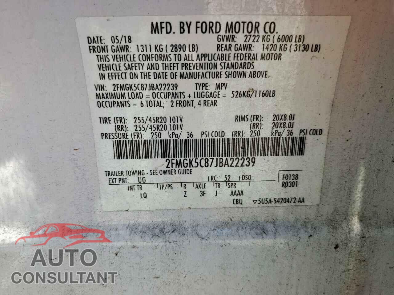 FORD FLEX 2018 - 2FMGK5C87JBA22239