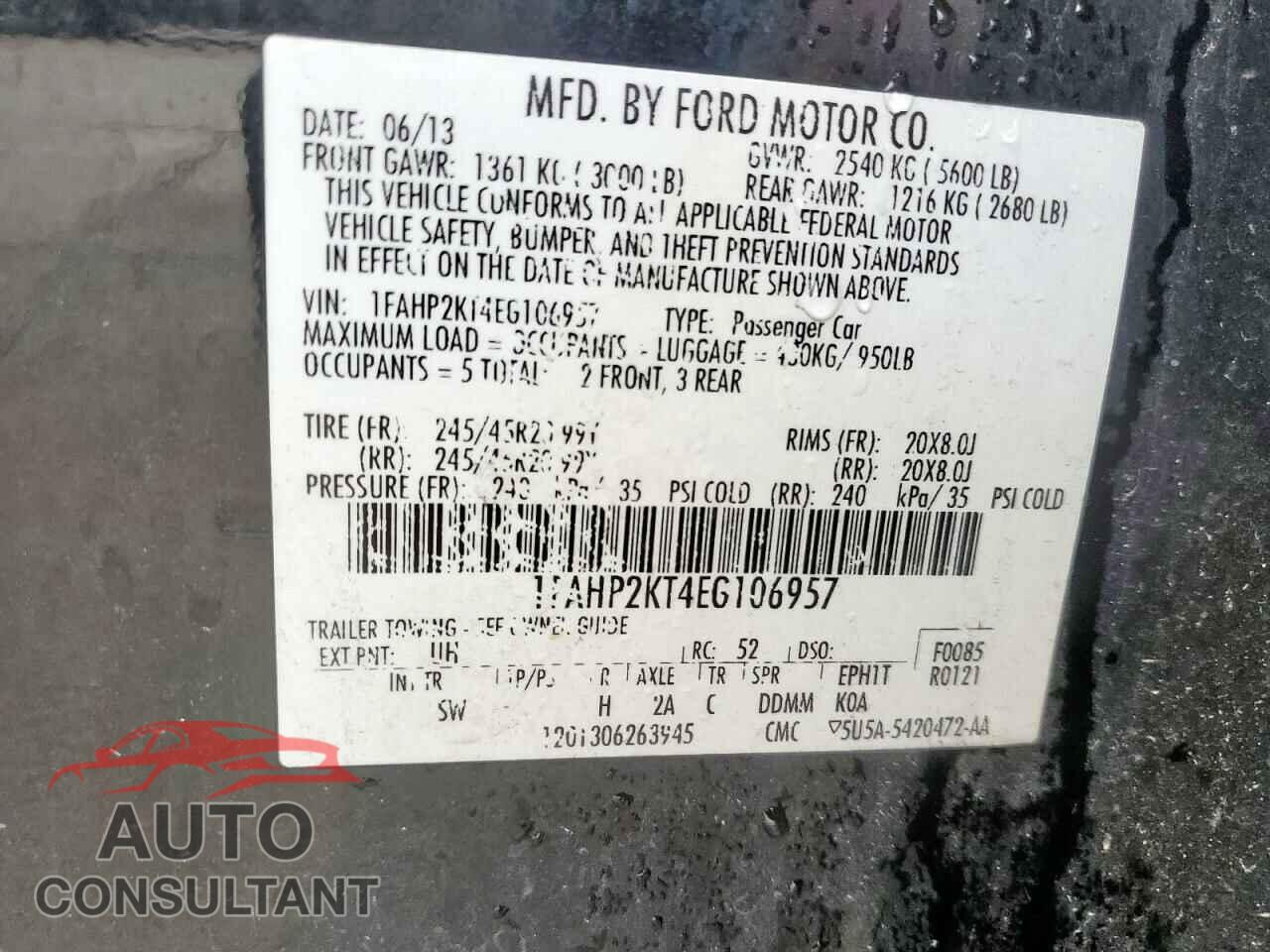 FORD TAURUS 2014 - 1FAHP2KT4EG106957