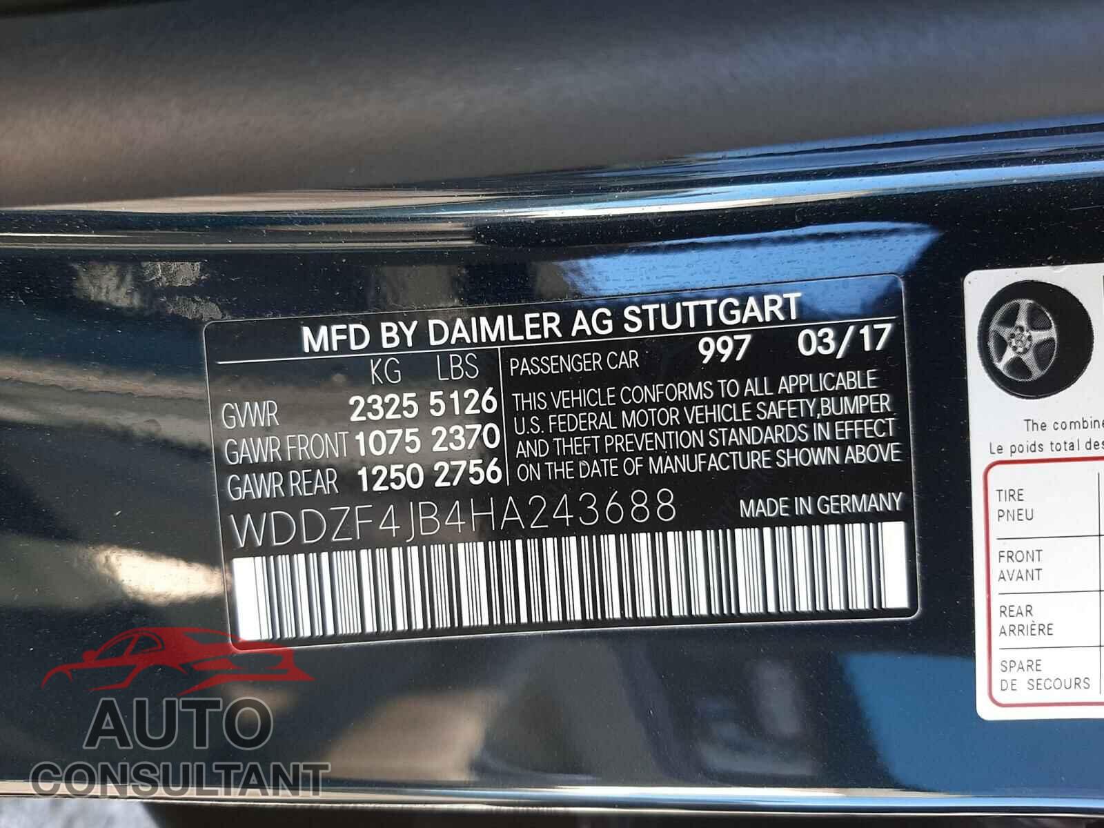 MERCEDES-BENZ E CLASS 2017 - WDDZF4JB4HA243688